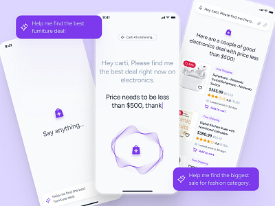 cognicart: AI Shopping & Ecommerce App - Shopping Assistant UIUX ai ecommerce app ai shopping app ai shopping assistant ai shopping companion clean ecommerce app ecommerce ui ecommerce ui kit marketplace app minimal modern online shopping app purple shopping app shopping assistant shopping companion shopping ui kit smart shopping app soft voice recognition ui