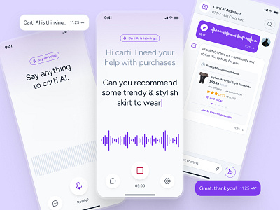cognicart: AI Shopping & Ecommerce App - Shopping Companion UIUX ai ecommerce app ai shopping app ai shopping assistant clean ecommerce app ecommerce ui ecommerce ui kit marketplace app minimal modern online shopping app purple shopping app shopping assistant shopping chatbot app shopping companion shopping ui kit smart shopping app soft voice recognition ui