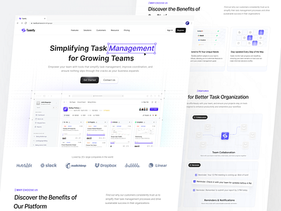 Taskify - Project Management Landingpage emura studio landingpage landingpage design management management app prioritization productivity progress tracking project management saas saas landing saas landingpage side peek sidepeek task management task management landingpage task tracking team activity time management todos