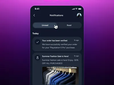 cognicart: AI Shopping & Ecommerce App - Push Notification UIUX ai ecommerce app ai shopping app ai shopping assistant clean ecommerce app ecommerce ui ecommerce ui kit gradient minimal modern notification card notification ui online shopping app purple push notification ui shopping app shopping assistant shopping ui kit smart shopping app soft