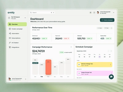 Emitly - Email Marketing CRM Dashboard ads ai analytics business campaign crm dashboard digital marketing email email marketing mail newsletter mailchimp marketing product design saas typography ui ui design user interface ux