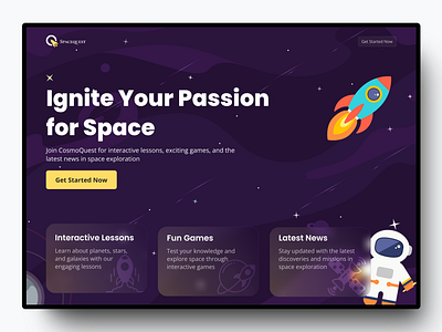 Spacequest app branding design illustration landing page ui ux