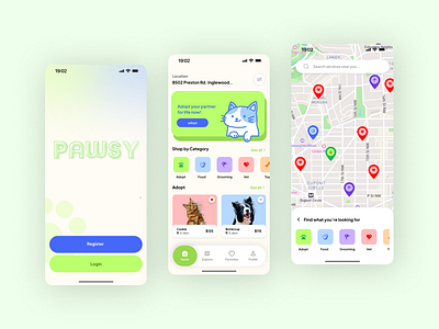 Pawsy - Pet Care Super App mobile pet ui