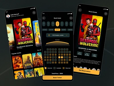 Movie Tickets Booking App applications booking app buy ticket dark app design ecommerce interface ios app interaction mobile app online seat booking ticket booking tickets uiux