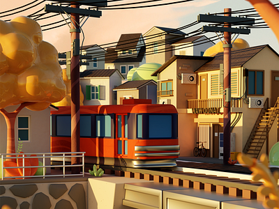 Train 3d 3dmodeling animation blender 3d illustration isometric low low poly