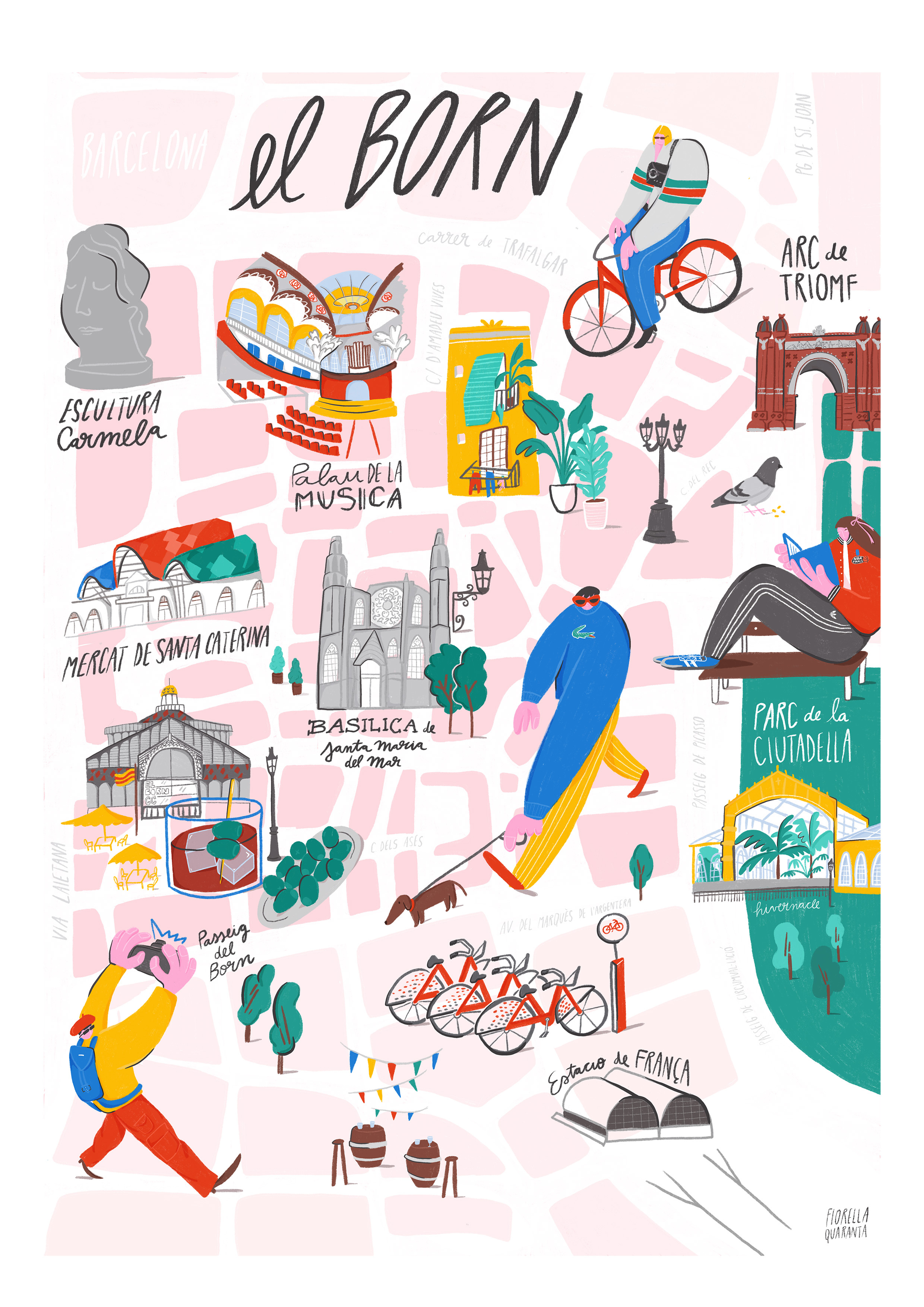 Illustrated map of el Born, Barcelona barcelona born characters illustration infographic map map design procreate