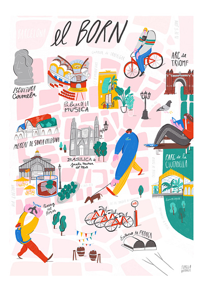 Illustrated map of el Born, Barcelona barcelona born characters illustration infographic map map design procreate