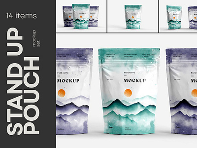 Stand Up Zip Lock Pouch Mockup Set bag design foil food isolated mock mock up pack package packaging packaging design plastic pouch product template up