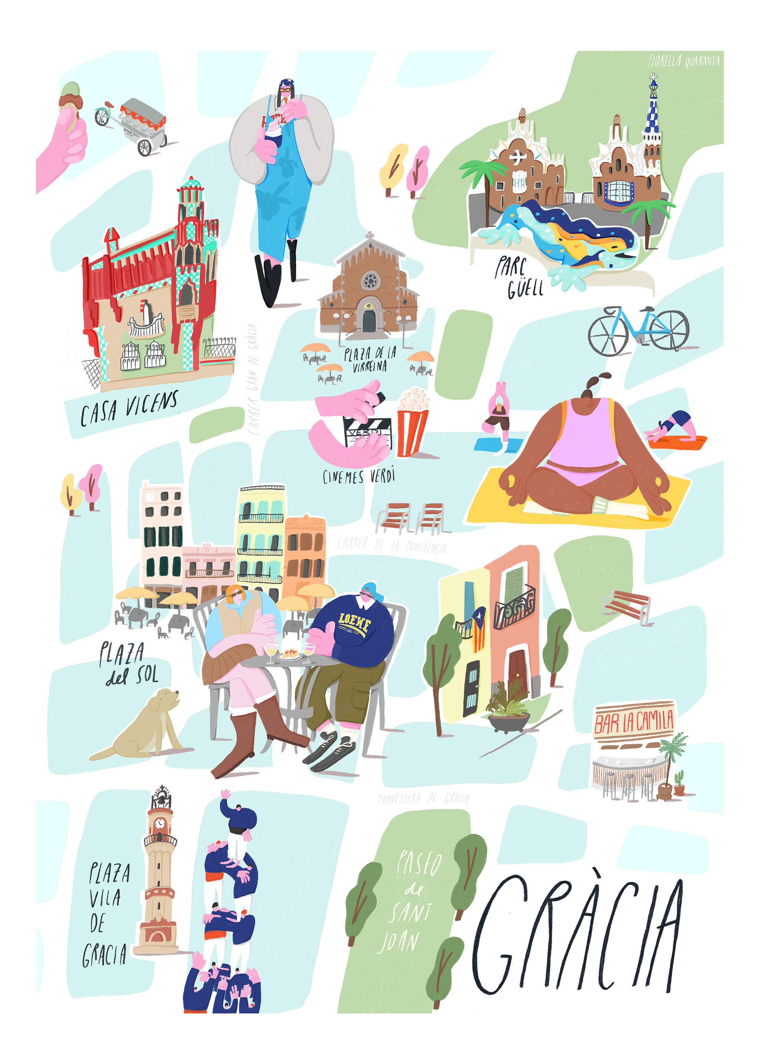 Gràcia, Barcelona - Illustrated Map barcelona gracia illustration map neighborhood