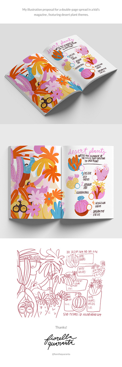 Kids Magazine Illustration child double page editorial illustration kids magazin plants