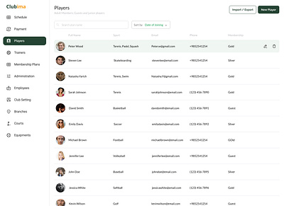 Clubima - Tennis Club Management Dashboard clubmanagement dashboard product design tennis club ui