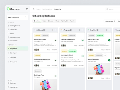 Onetrasc - Project Management Design clean dashboard kanban list navbar notion product project saas task tasks time web webapp