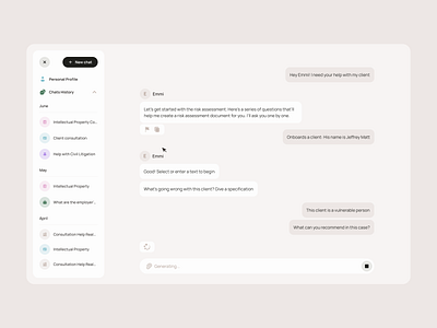 Emmi - AI Legal Assistant Interface Design The Ash Product ai application chat chat bot legal logo neutral software design trendy uidesign ux web web app