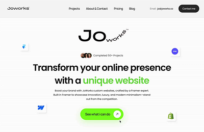 JoWorks Studio Scroll Intro: Engaging UX and Design in Motion animation framer intro scroll web design studio web design website
