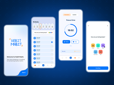 Habit Tracker Application app appli application blue calendar design habit mobile mood tracker ui ux