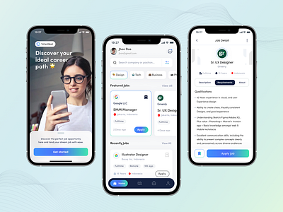 JobQuest - SaaS Mobile App branding careerdevelopment careerpath dreamjob figmadesign jobsearch talentnest uidesign uiux