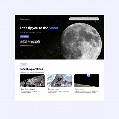 Website Design avatars cards hero section moon navigation space travel travel ui ux web design website