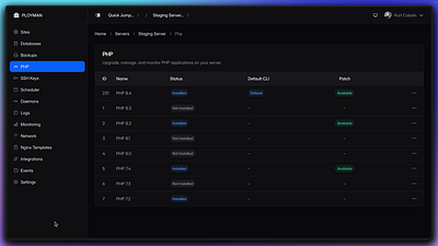 PHP Installation Workflow. design justd server server management ui ux web design