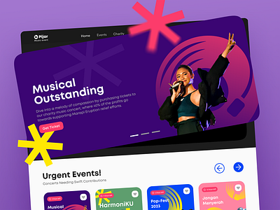 Pijar Charity Music Event Website app bold branding design exploration graphic design illustration inspiration landing page music pop reference ui uidesign uiux user interface ux web webdesign website