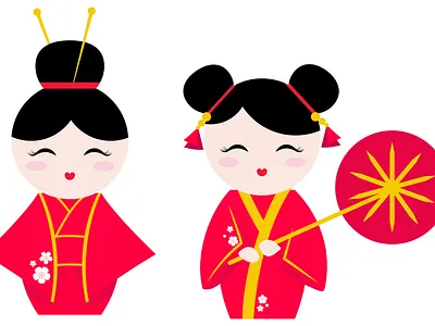 Chinese girls asian branding chinese design graphic design identity illustration logo new year red vector