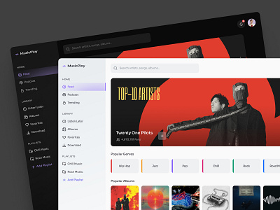 🎵 MusicPlay - Dark & Light Theme autolayout branding colors dark dark theme dashboard light light theme music music app music palyer music platform ui ux uxui design web design