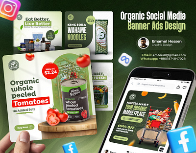 Organic Grocery Ecommerce | Social Media Post Ads Design 🔥 ads banner design ecommerce facebook flyer fruits grocery instagram organic post social media social media post static vegetables web banner