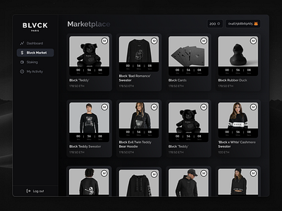 BLVCK Merchandise Marketplace black crypto design marketplace minimal nft ui web3