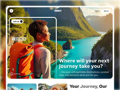 🌅 Travel Landing Page Hero Section adventureawaits branding cleandesign design designinspiration exploremore herosection illustration journey landingpagedesign modernui responsivedesign scenicdesign travelwebsite ui userexperience visualstorytelling wanderlust webdesign