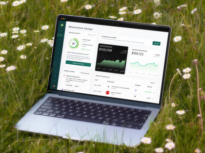 Business Insights actions app business charts computer dashboard desktop expenses finance financial fintech insights macbook mockup profile report revenue score transactions ui