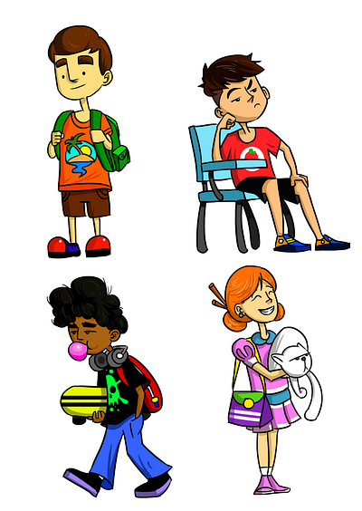 Cartoon Characters - Set 1 cartoon colorful digital drawing illustration school teens vector