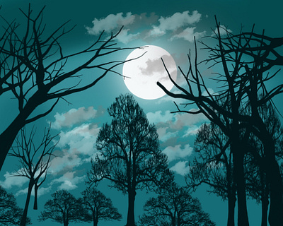 Full Moon Night Landscape Design graphic design