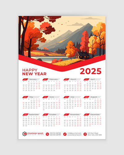 Calendar 2025, Single Page Calendar, 12 months Calendar Design, 2025 2025 calendar calendar calendar 2025 logo wall calendar