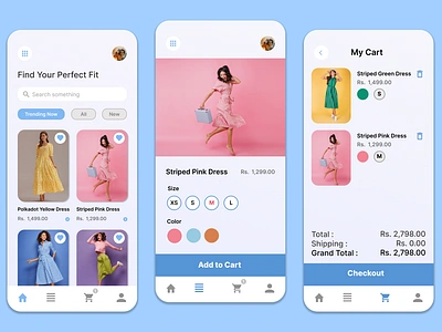 "Fashion Shopping App Design – A Vibrant & Minimalist Approach" addtocart bluepalette cartpage cleandesign dribbbleshots ecommerceui fashionapp fashiondesign fashionstoreapp fashionux minimalui mobileuidesign mobileux modernappdesign productpage shoppingapp shoppingexperience trendydesign uiuxdesign userinterface