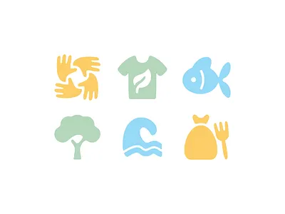 Marine Theme Icon System brandidentity branding fish iconography icons leaf ocean support tree volunteer wave