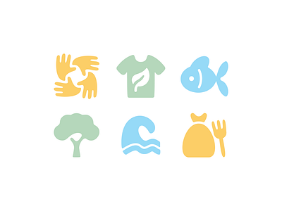 Marine Theme Icon System brandidentity branding fish iconography icons leaf ocean support tree volunteer wave