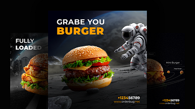 Burger with Cosmos theme Social Media Design animation best designer branding burger creative design graphic design motion graphics popular social media ui