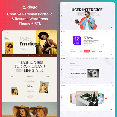 Diego - Creative Personal Portfolio & Resume WordPress Theme career portfolio creative portfolio creative resume creative showcase cv template diego digital resume freelancer portfolio modern resume online portfolio personal blog personal branding personal portfolio personal website portfolio design portfolio website professional portfolio professional resume resume theme wordpress theme