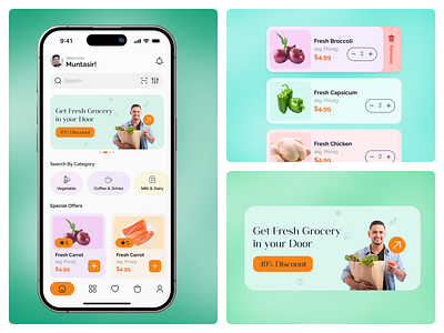 Grocery app UI/UX Design bertobaseit branding deign design gorcery app uiuix deign grocery shopping app logo minimal ui uiu uiux uix ux