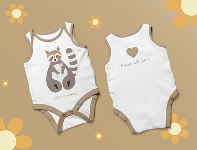 design for a baby body with a raccoon animals baby babyfashion bodysuit child childfashion clothes design graphic design illustration raccoon vector