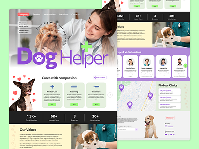 Dog Helper pet care branding clinic dog landing page pet care ui web design