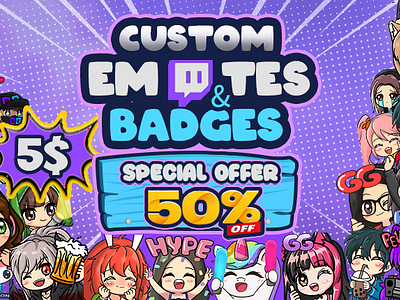 discount 50% off custom twitch emotes art big sale chibi cute discord discount emoji emotes facebook free kick mega sale off png tuber special offer streamer tiktok twitch emotes vtuber youtube