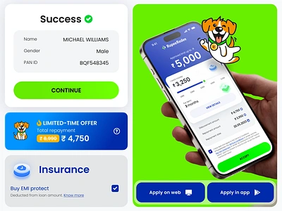 Microloan Mobile App for fintech company | RupeeRedee app calculator concept dog finance fintech insurance interface interface design limited offer loan loan platform microfinance microloan mobile app product design success allert ui ux uxui