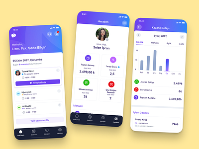 Therapist Management | Home & Account Pages account app design earning home management mobile therapist therapy ui ux