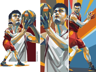 Yao Ming - Portrait illustration basket basketball colorful illustration inspirational legendary portrait sport sport player sport poster sports unique vector vectorart vintage color