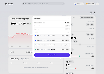 Matcha X 31Third - Multi Asset Swap - Execution blockchain crypto dashboard design execution ui web3