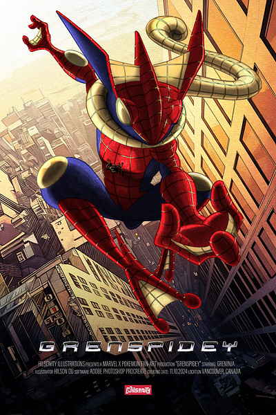 Grenspidey crossover fanart greninja marvel movie pokemon poster spiderman spidey