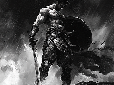 The battle, or the war? 3d art battle black branding character design graphic design illustration monochrome sketch sword warrior white