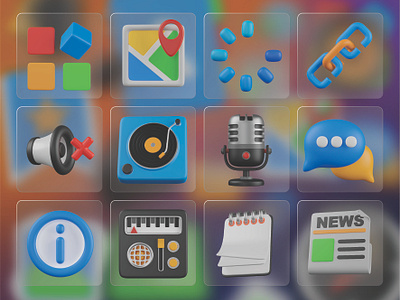 UI GENERAL 3d 3d icons audio blender chat bubble graphic design icon icons illustration info app location menu button newd radio app recorder reloading share ui ui general user interface