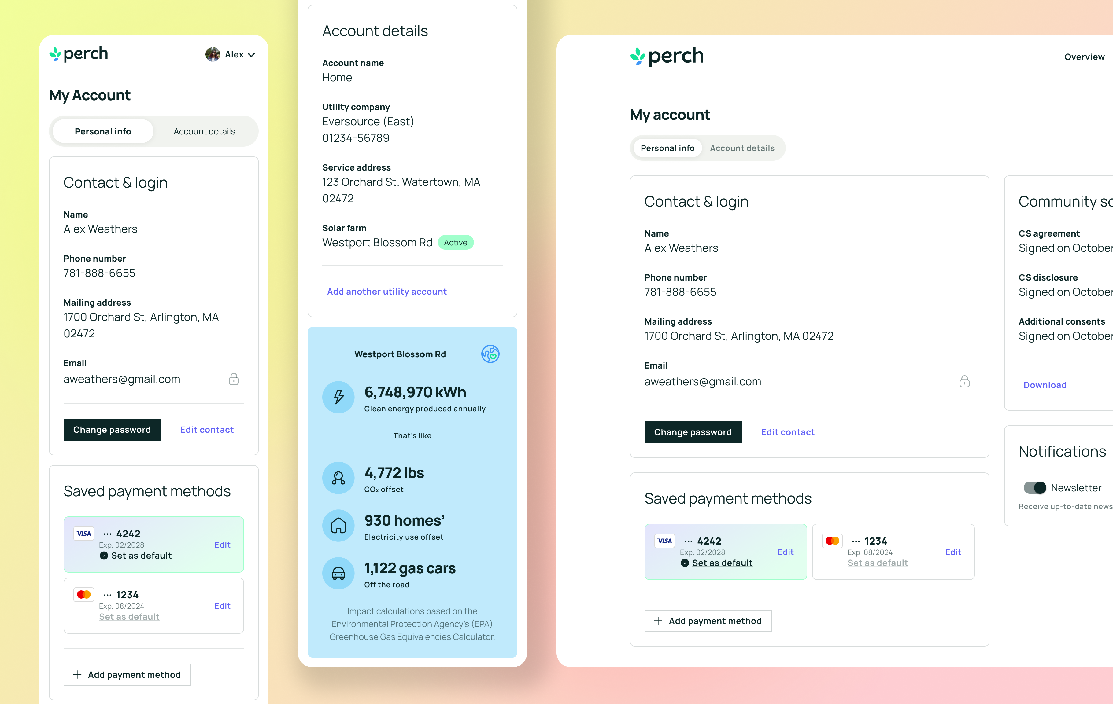 Perch Energy My Account app design graphic design interface responsive design ui