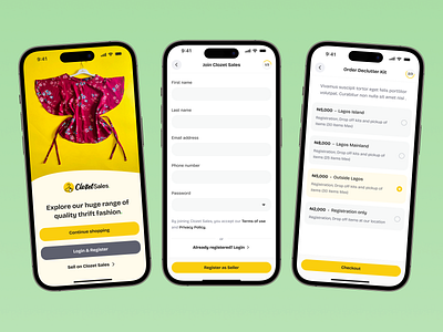 Declutter Made Simple – Clozet Sales Seller Registration Flow design ecommerce figma marketplace mobile mobile app mobile design product design prototype ui ux ux flow